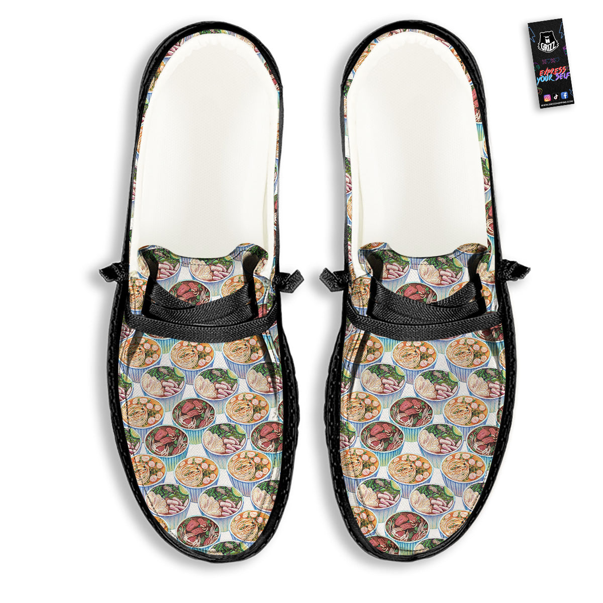 Watercolor Vietnamese Pho Print Pattern Black Loafers-grizzshop