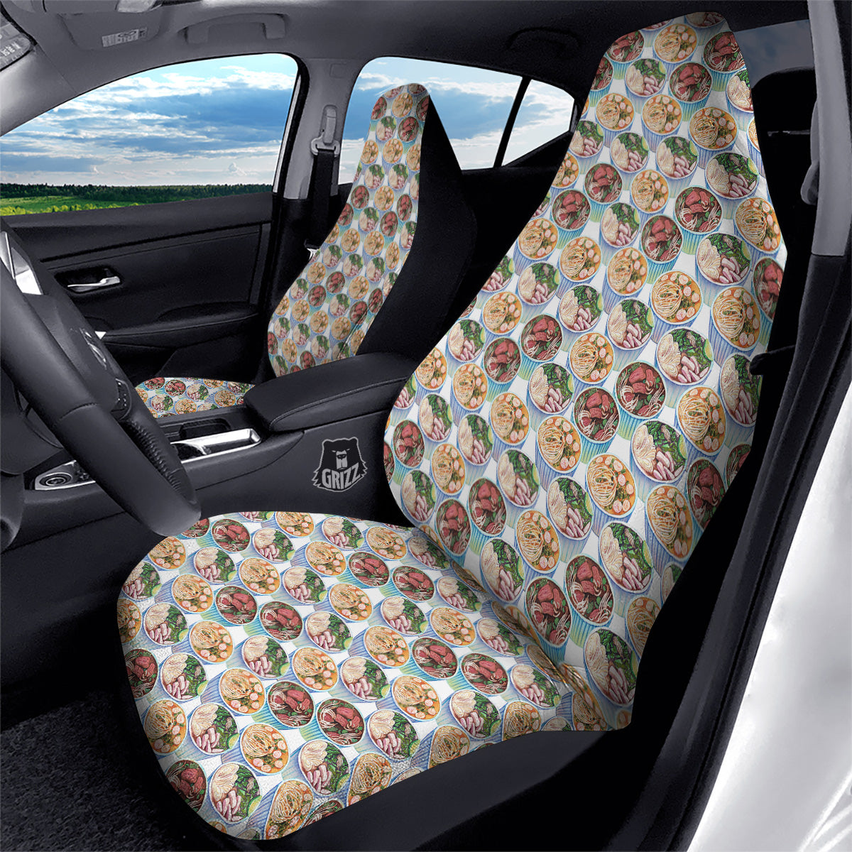 Watercolor Vietnamese Pho Print Pattern Car Seat Covers-grizzshop