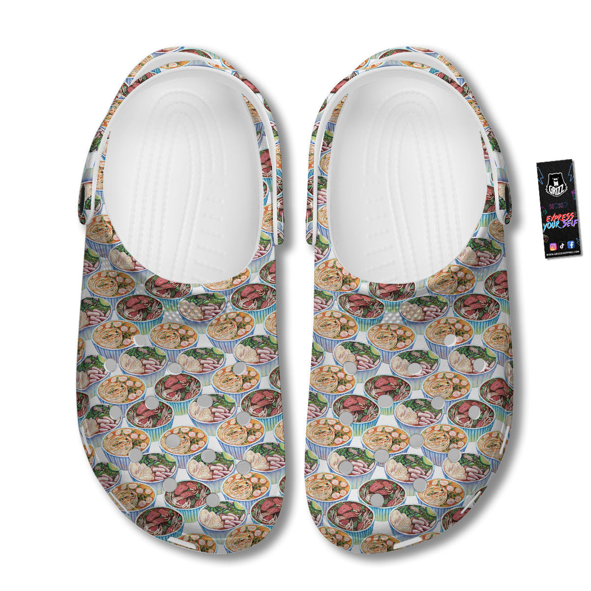 Watercolor Vietnamese Pho Print Pattern Clog-grizzshop