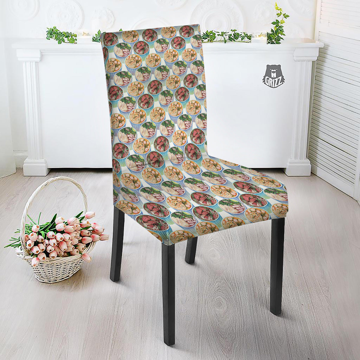 Watercolor Vietnamese Pho Print Pattern Dining Chair Slipcover-grizzshop
