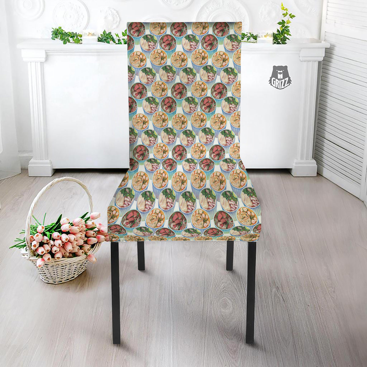Watercolor Vietnamese Pho Print Pattern Dining Chair Slipcover-grizzshop