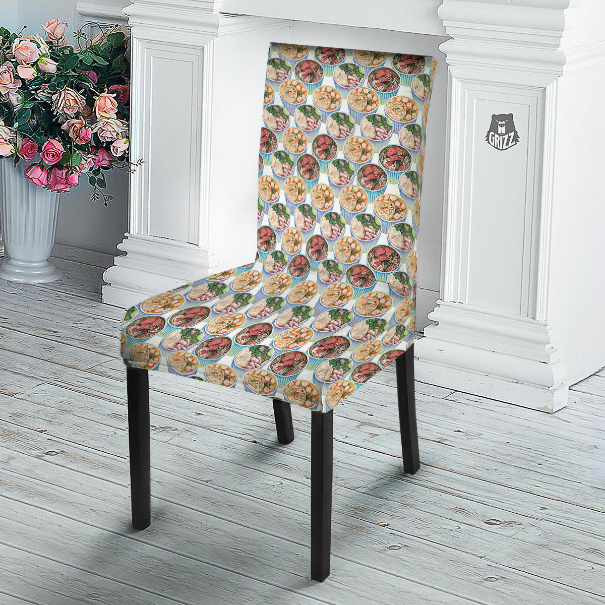 Watercolor Vietnamese Pho Print Pattern Dining Chair Slipcover-grizzshop