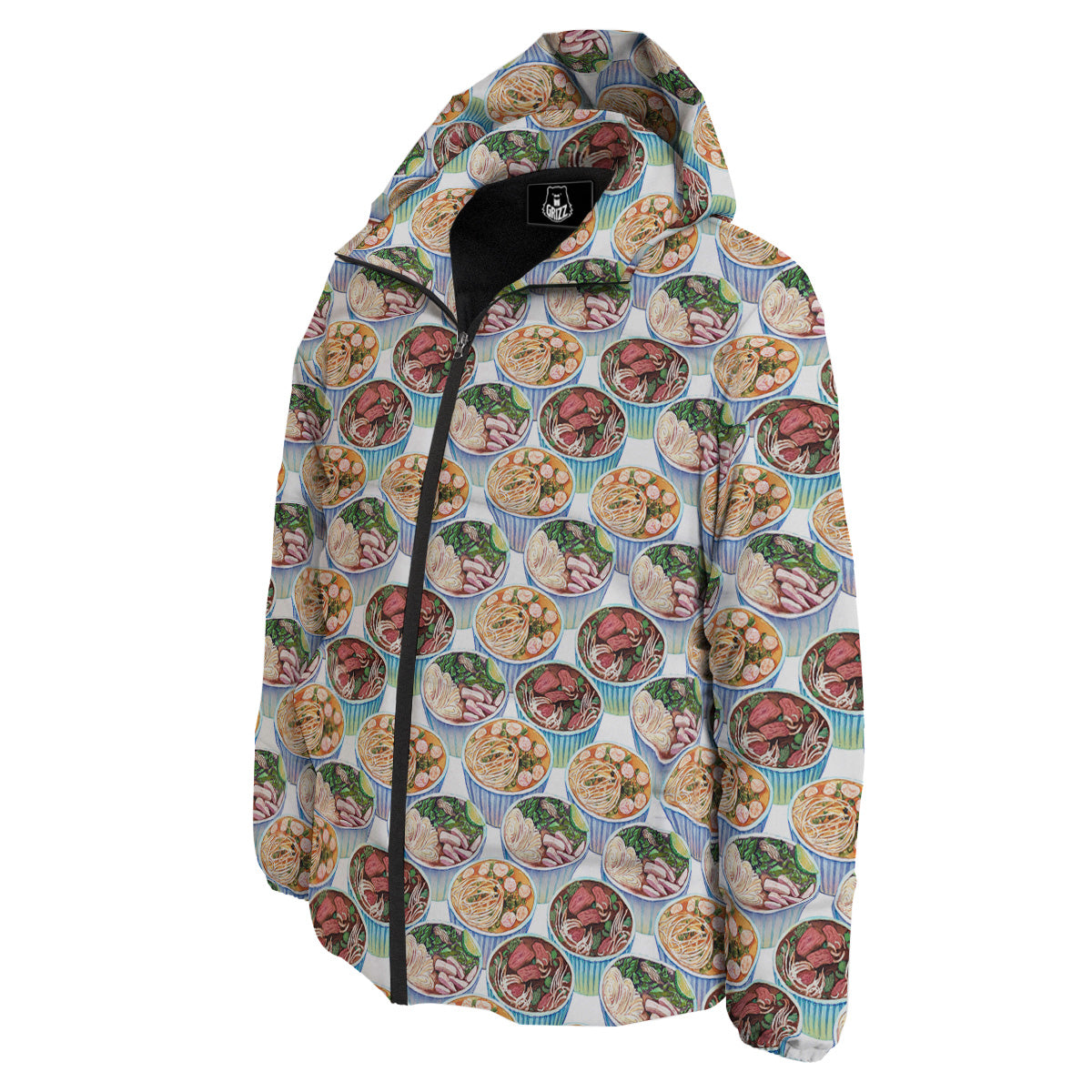 Watercolor Vietnamese Pho Print Pattern Down Jacket-grizzshop
