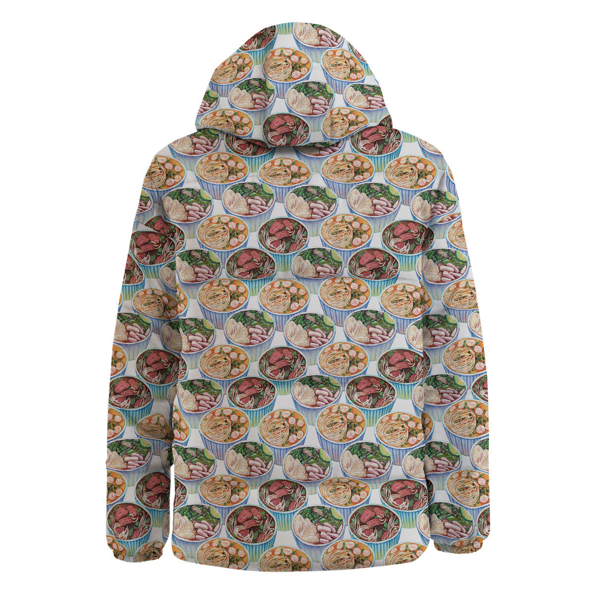 Watercolor Vietnamese Pho Print Pattern Down Jacket-grizzshop
