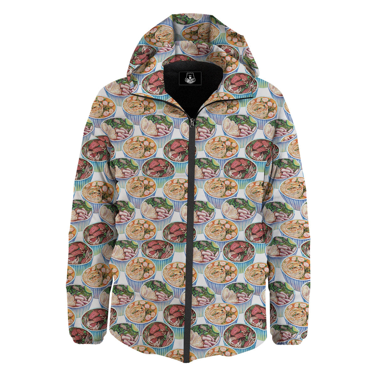 Watercolor Vietnamese Pho Print Pattern Down Jacket-grizzshop