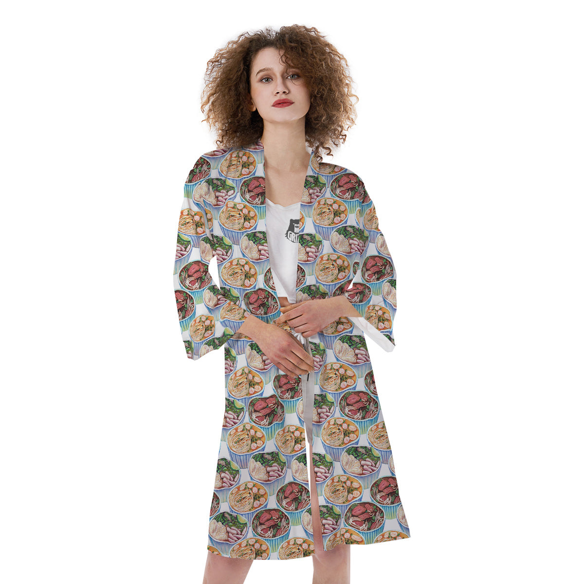 Watercolor Vietnamese Pho Print Pattern Kimono-grizzshop