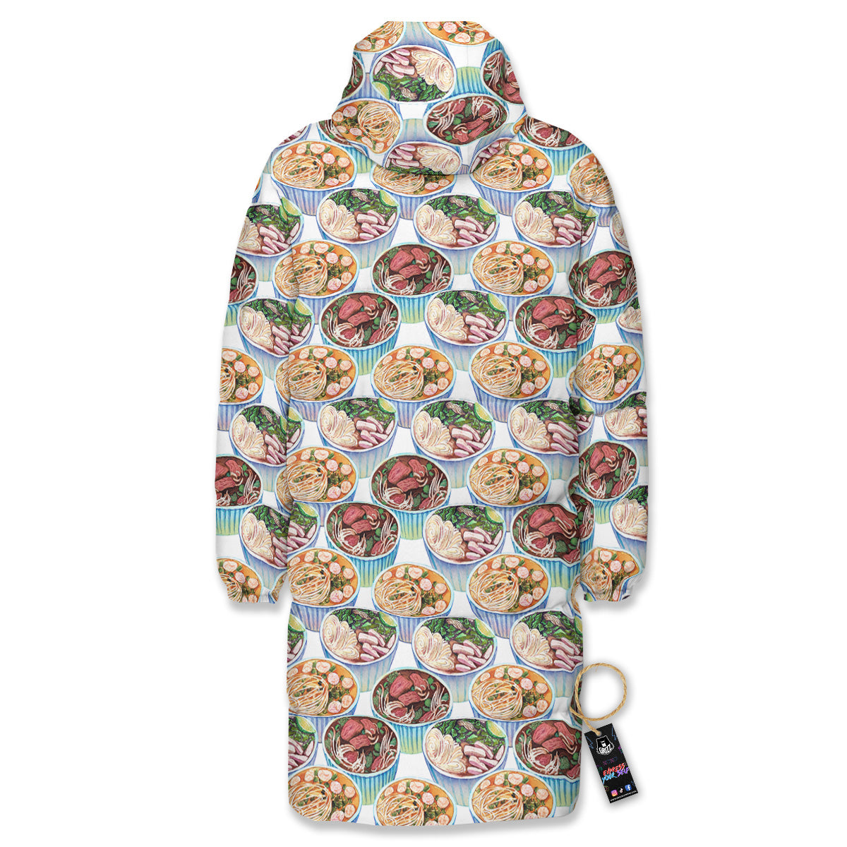 Watercolor Vietnamese Pho Print Pattern Long Down Jacket-grizzshop