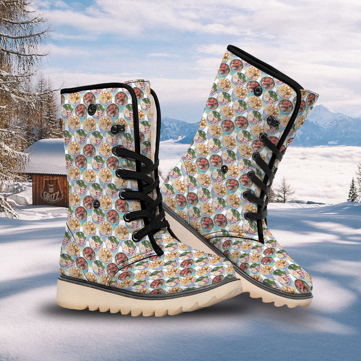 Watercolor Vietnamese Pho Print Pattern Snow Boots-grizzshop