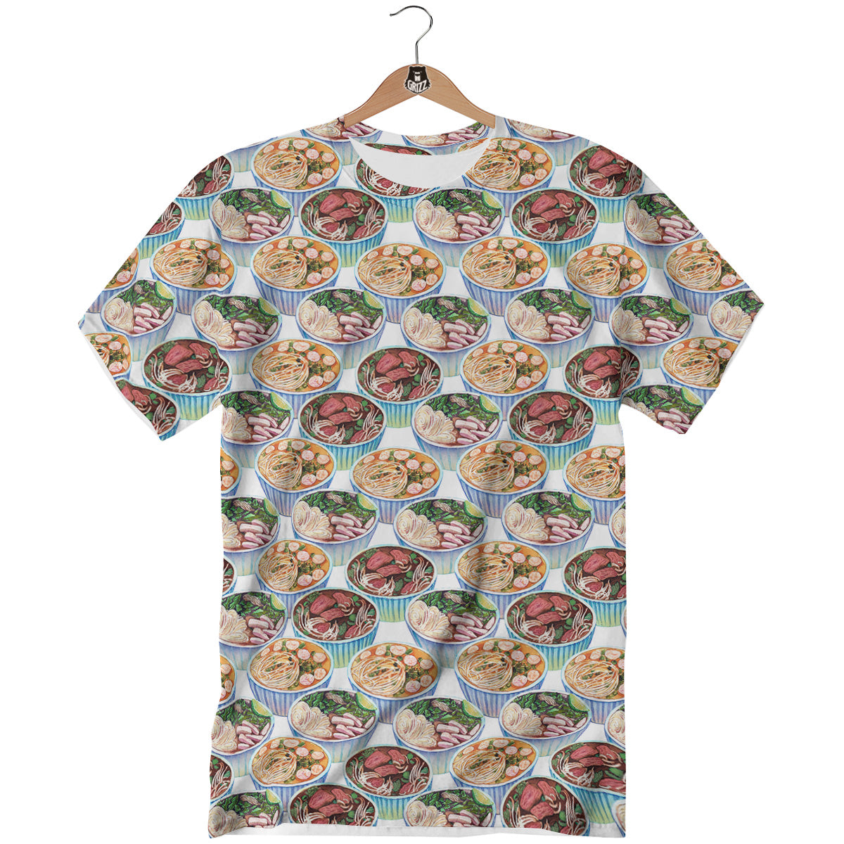 Watercolor Vietnamese Pho Print Pattern T-Shirt-grizzshop
