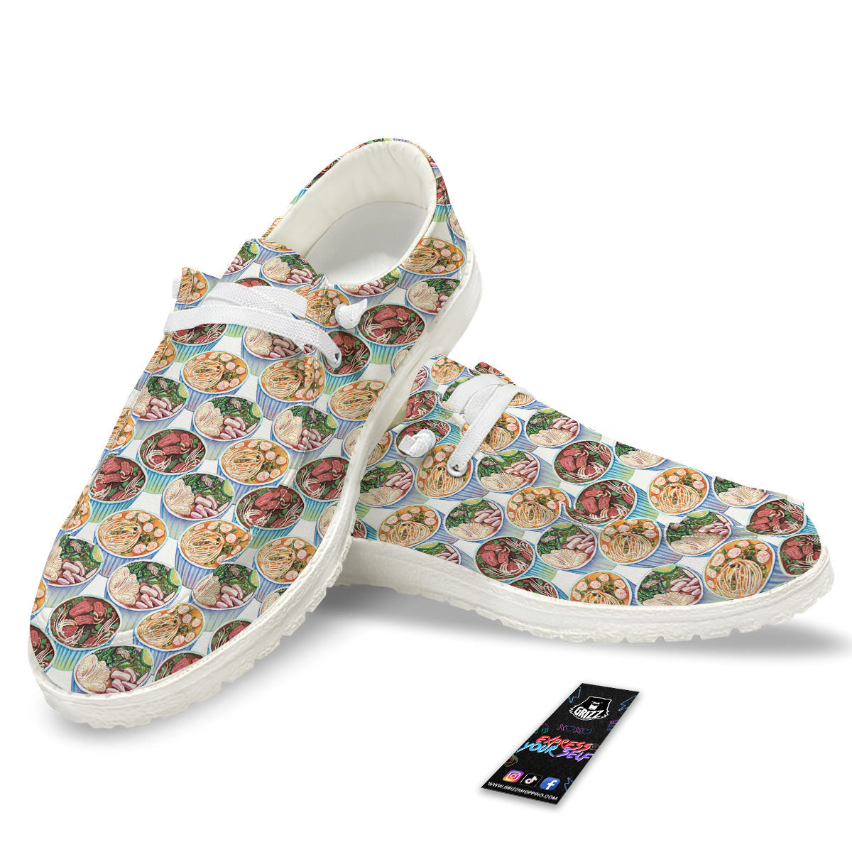 Watercolor Vietnamese Pho Print Pattern White Loafers-grizzshop