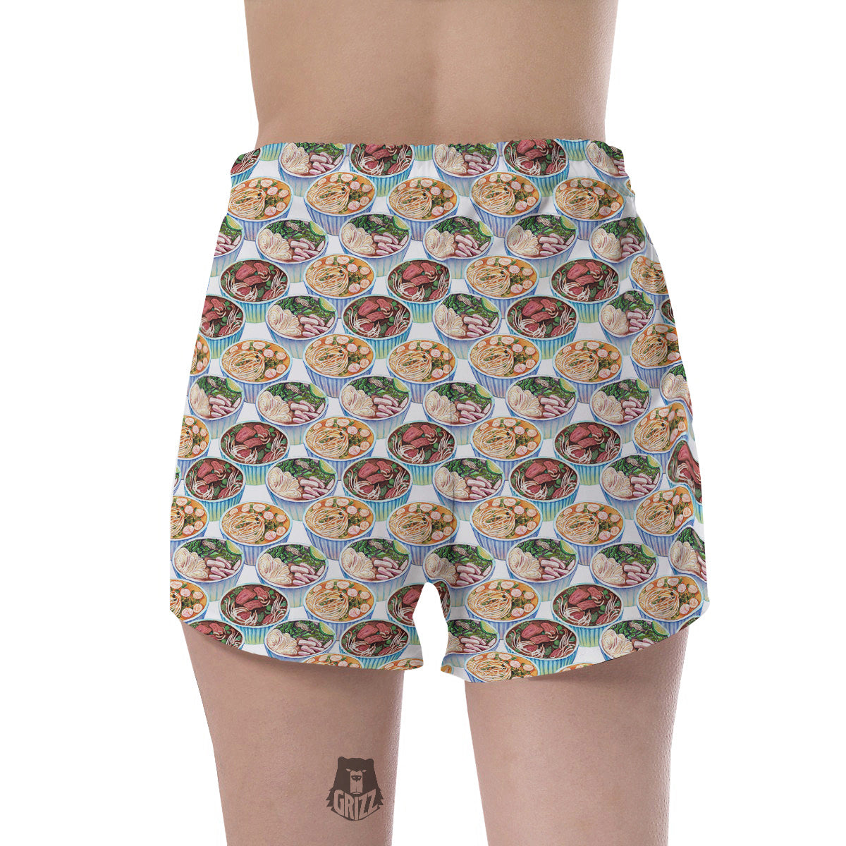 Watercolor Vietnamese Pho Print Pattern Women's Shorts-grizzshop