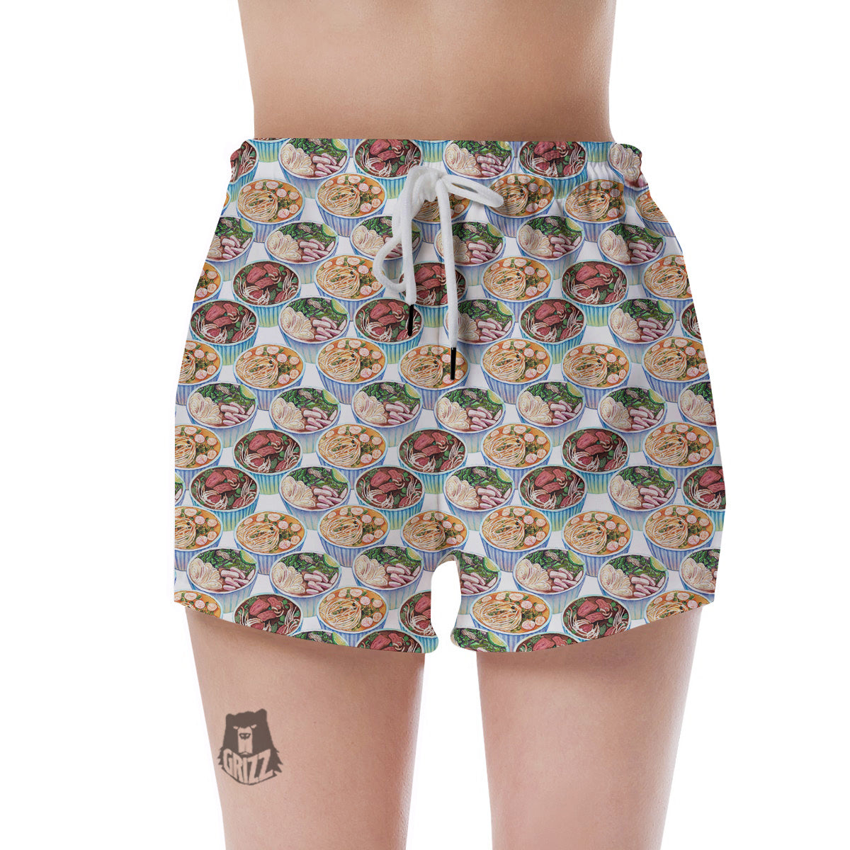 Watercolor Vietnamese Pho Print Pattern Women's Shorts-grizzshop