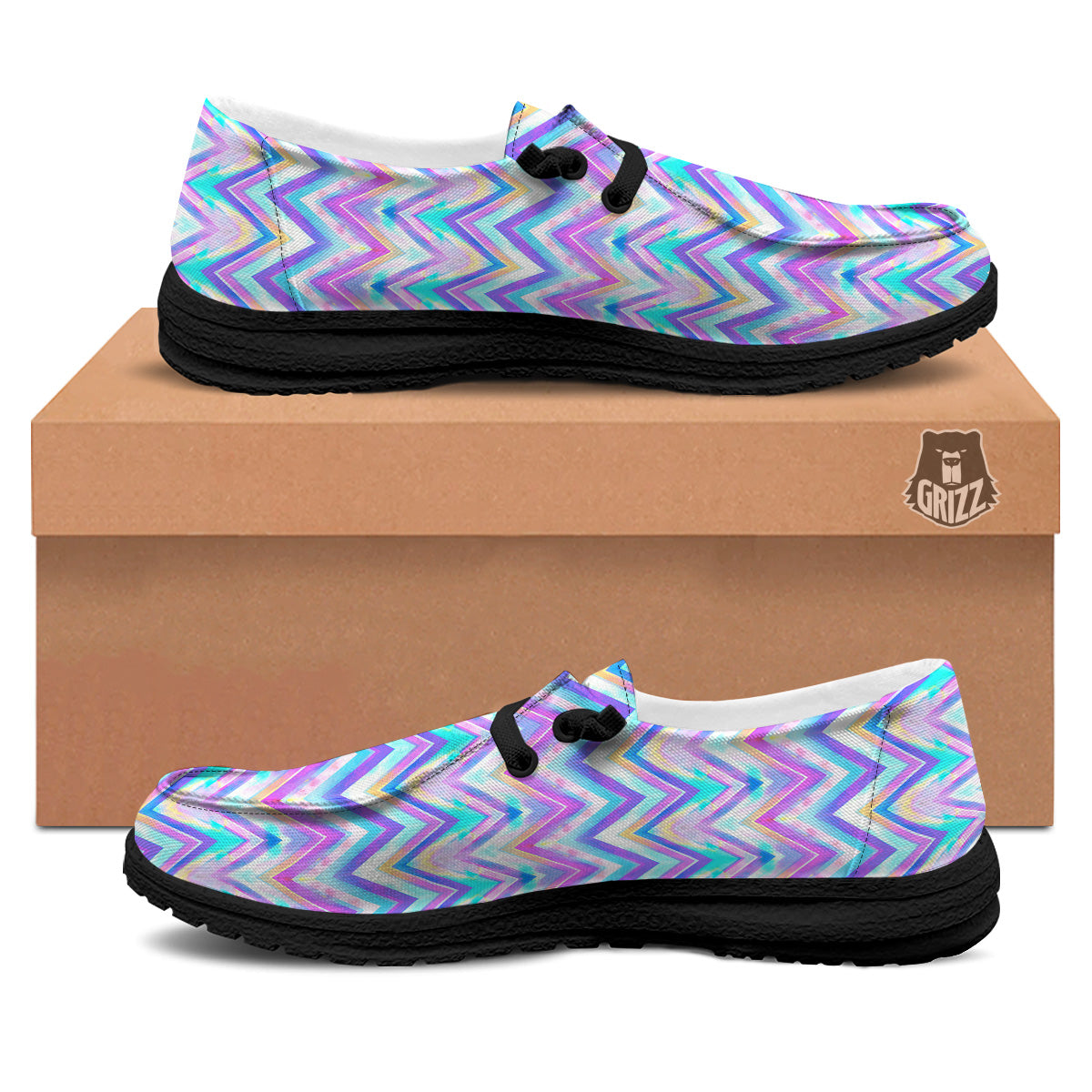 Watercolor Zig Zag Ornament Print Pattern Black Loafers-grizzshop