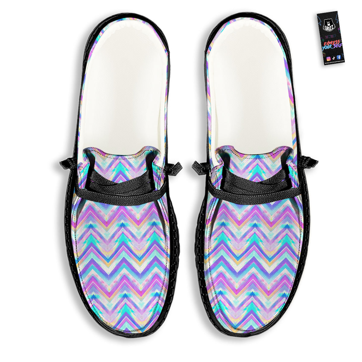 Watercolor Zig Zag Ornament Print Pattern Black Loafers-grizzshop