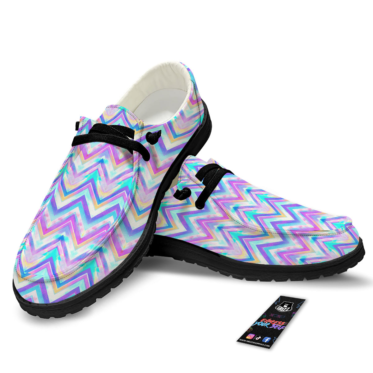 Watercolor Zig Zag Ornament Print Pattern Black Loafers-grizzshop