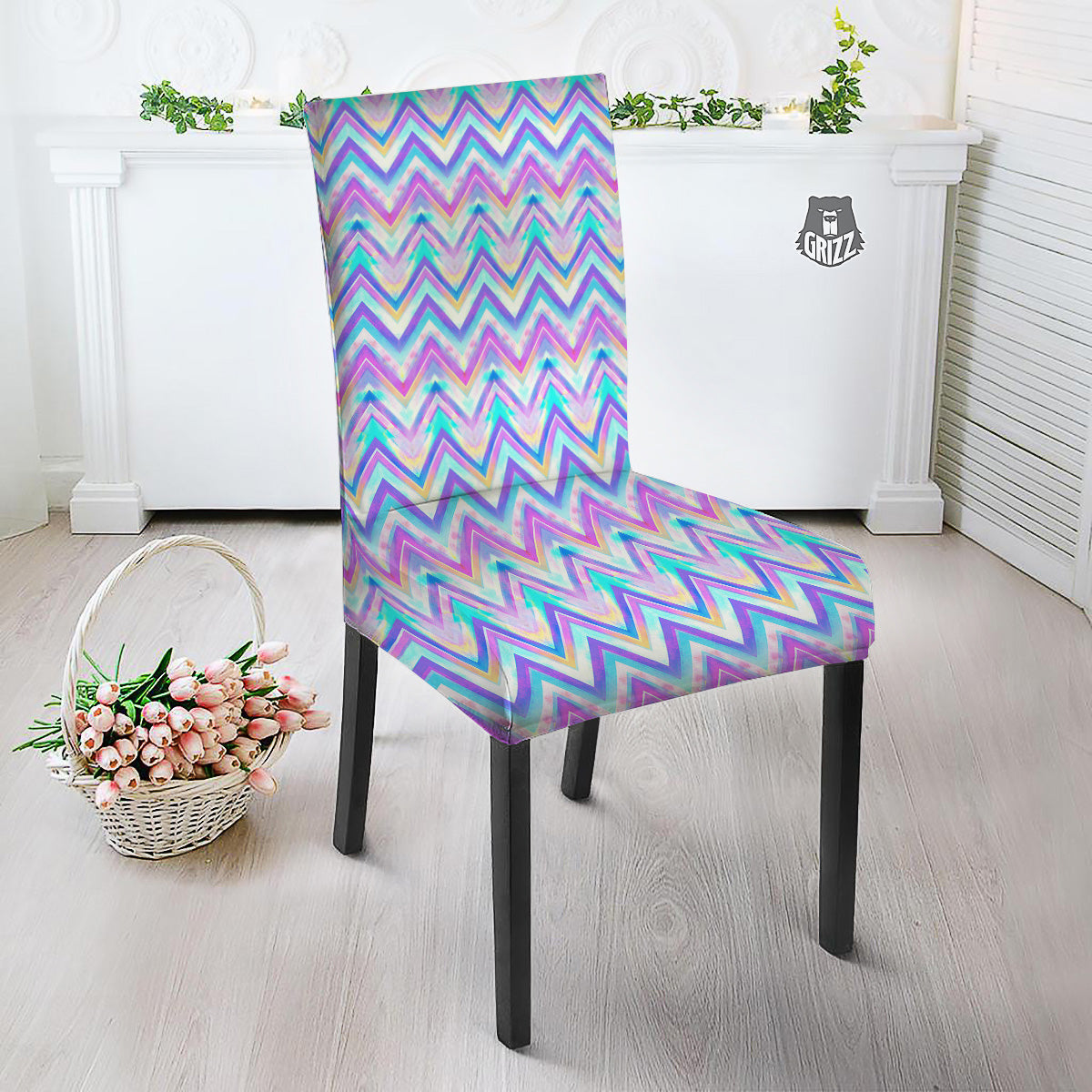 Watercolor Zig Zag Ornament Print Pattern Dining Chair Slipcover-grizzshop