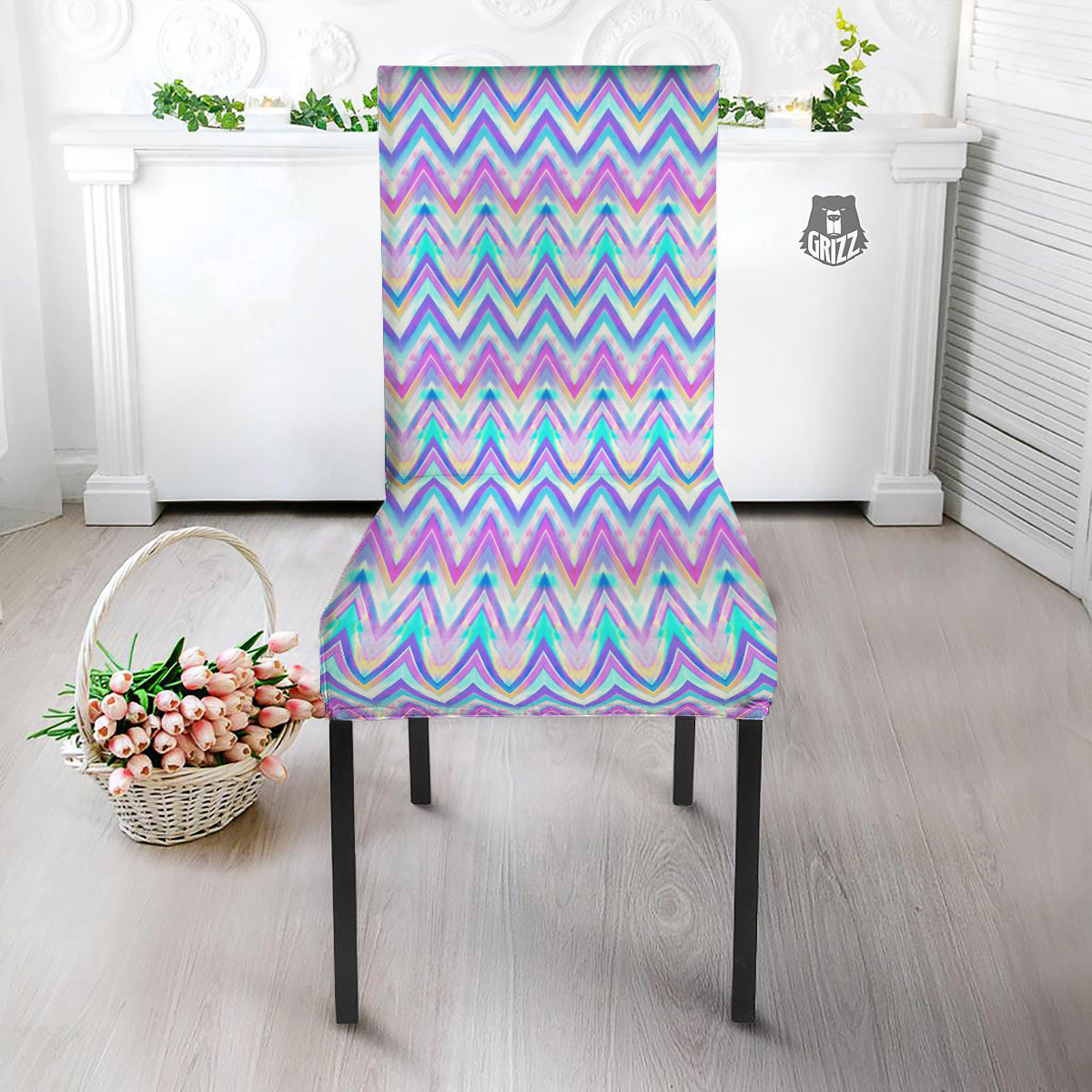 Watercolor Zig Zag Ornament Print Pattern Dining Chair Slipcover-grizzshop