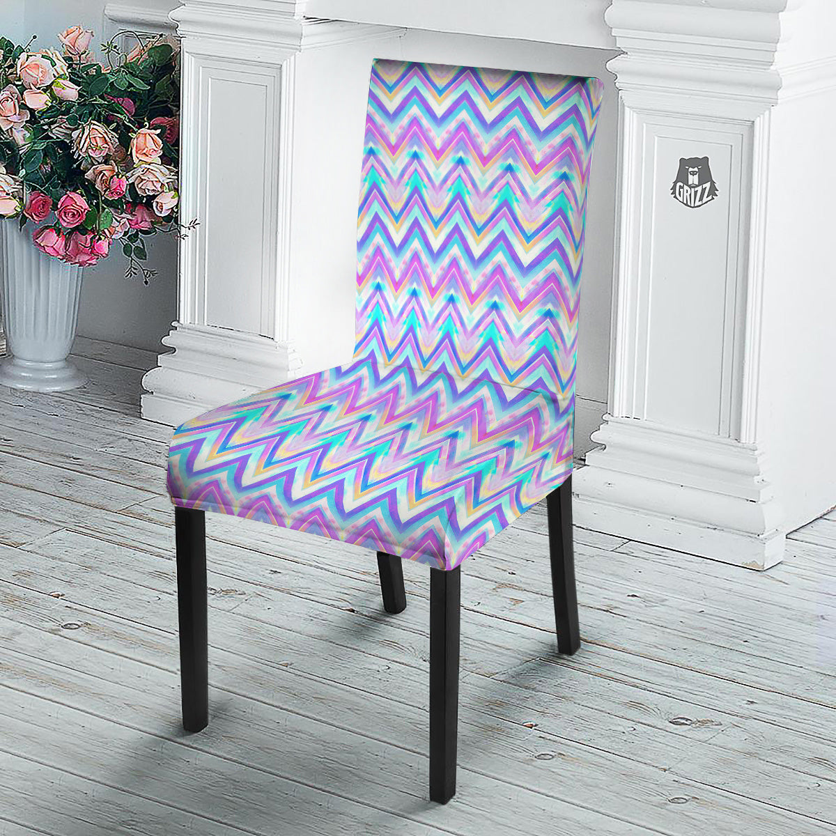 Watercolor Zig Zag Ornament Print Pattern Dining Chair Slipcover-grizzshop