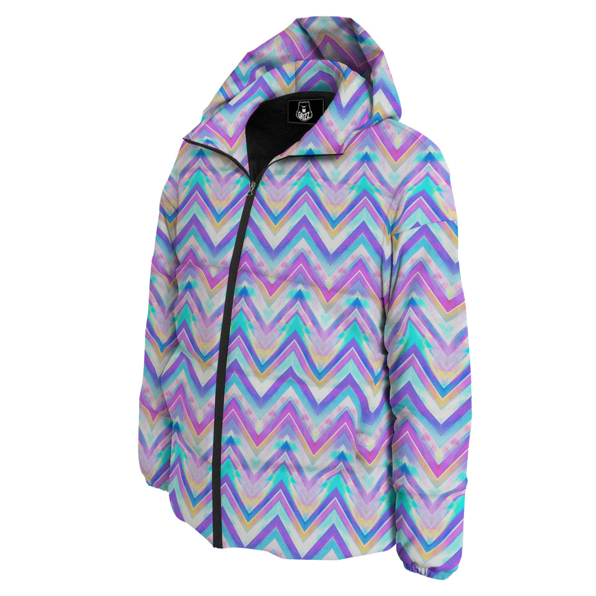 Watercolor Zig Zag Ornament Print Pattern Down Jacket-grizzshop