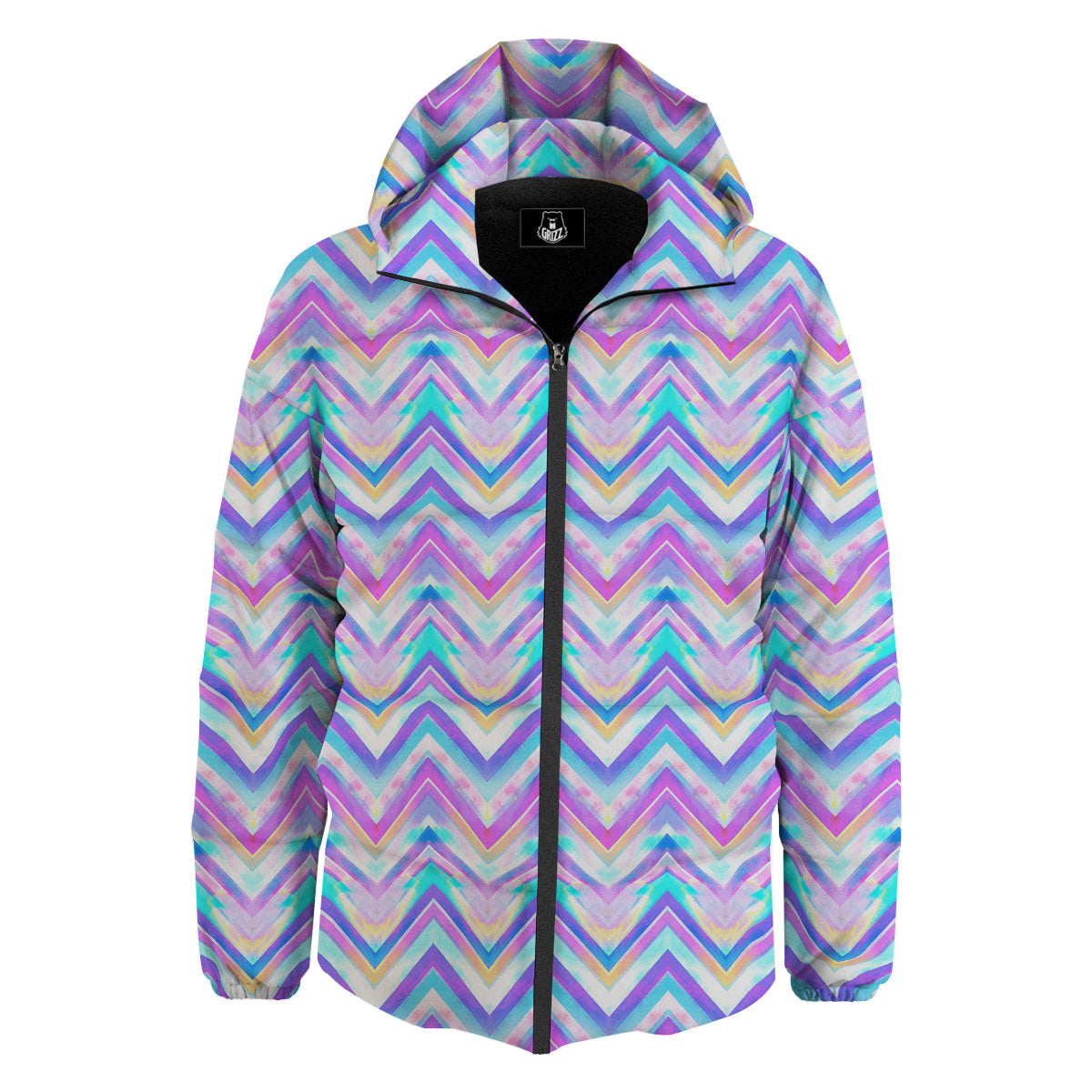 Watercolor Zig Zag Ornament Print Pattern Down Jacket-grizzshop