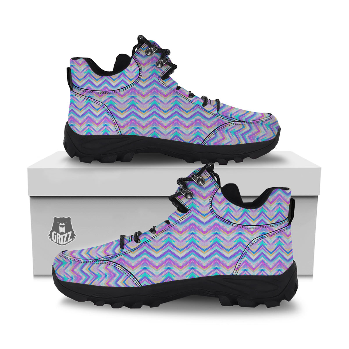 Watercolor Zig Zag Ornament Print Pattern Hiking Shoes-grizzshop