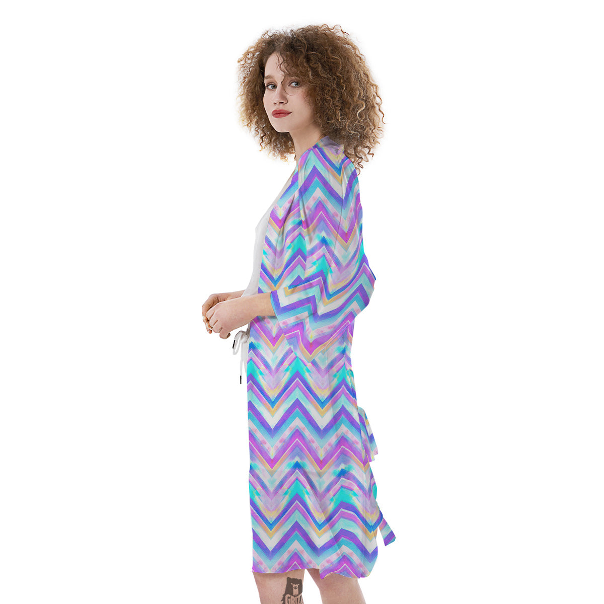 Watercolor Zig Zag Ornament Print Pattern Kimono-grizzshop