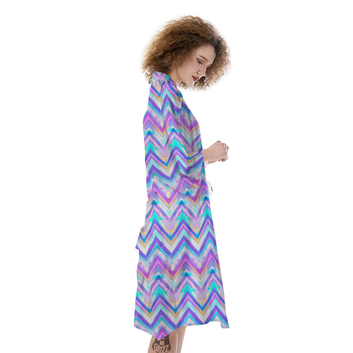 Watercolor Zig Zag Ornament Print Pattern Kimono-grizzshop
