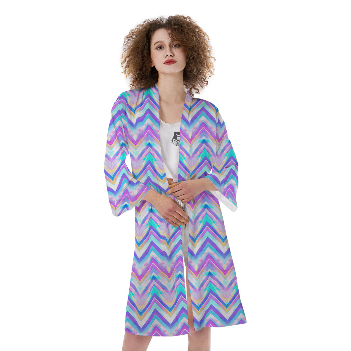 Watercolor Zig Zag Ornament Print Pattern Kimono-grizzshop