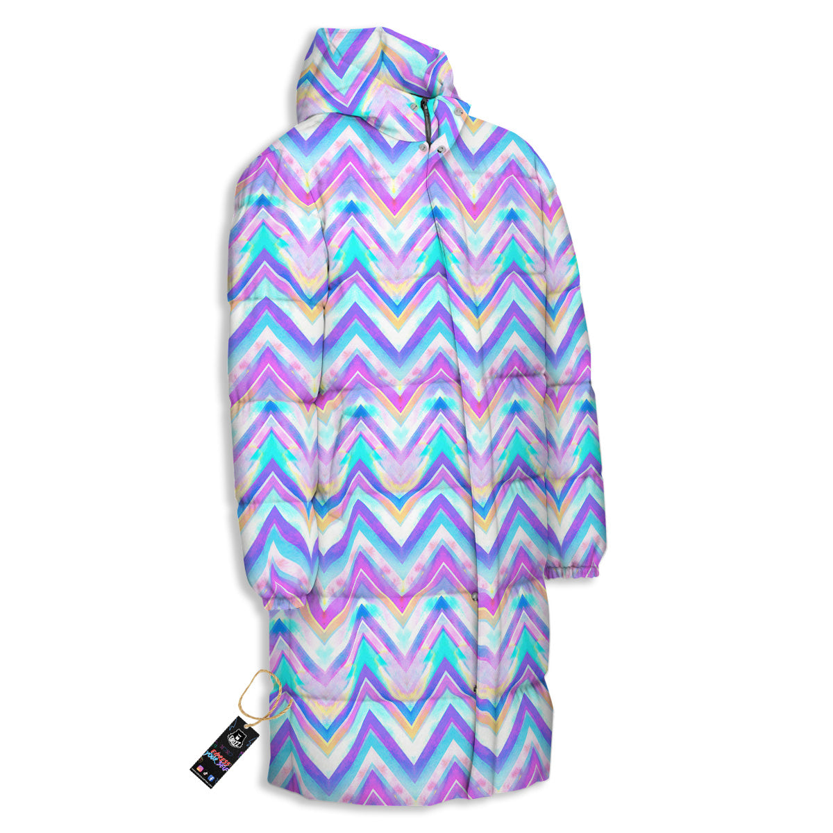 Watercolor Zig Zag Ornament Print Pattern Long Down Jacket-grizzshop