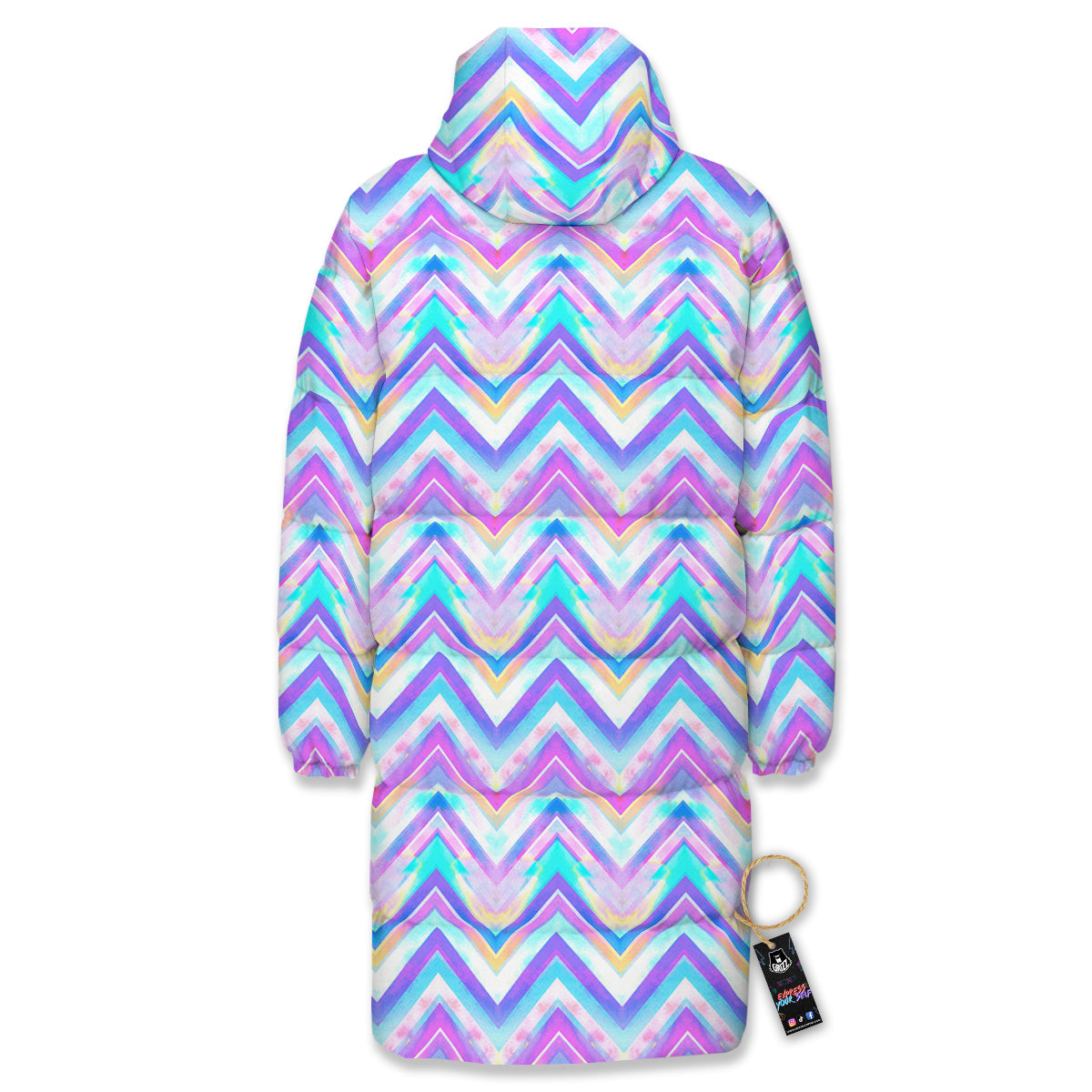 Watercolor Zig Zag Ornament Print Pattern Long Down Jacket-grizzshop