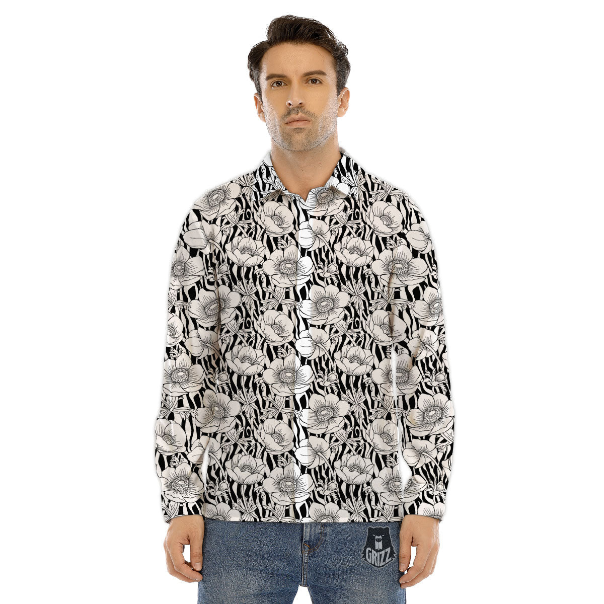 Watercolor Zig Zag Ornament Print Pattern Men's Dress Shirts-grizzshop