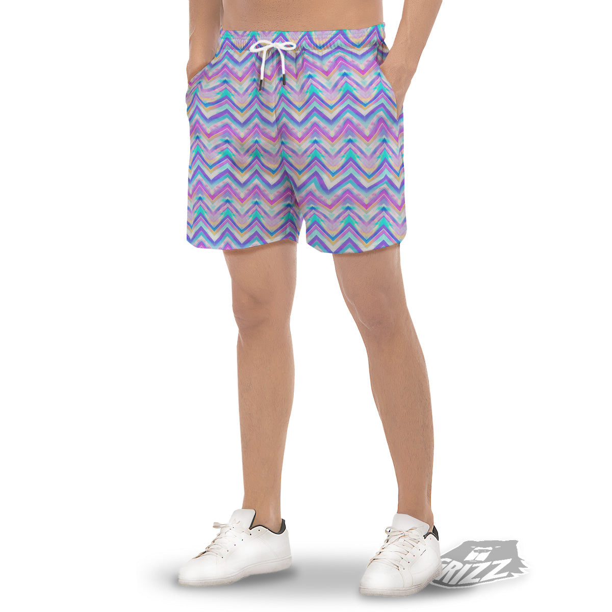 Watercolor Zig Zag Ornament Print Pattern Men's Gym Shorts-grizzshop