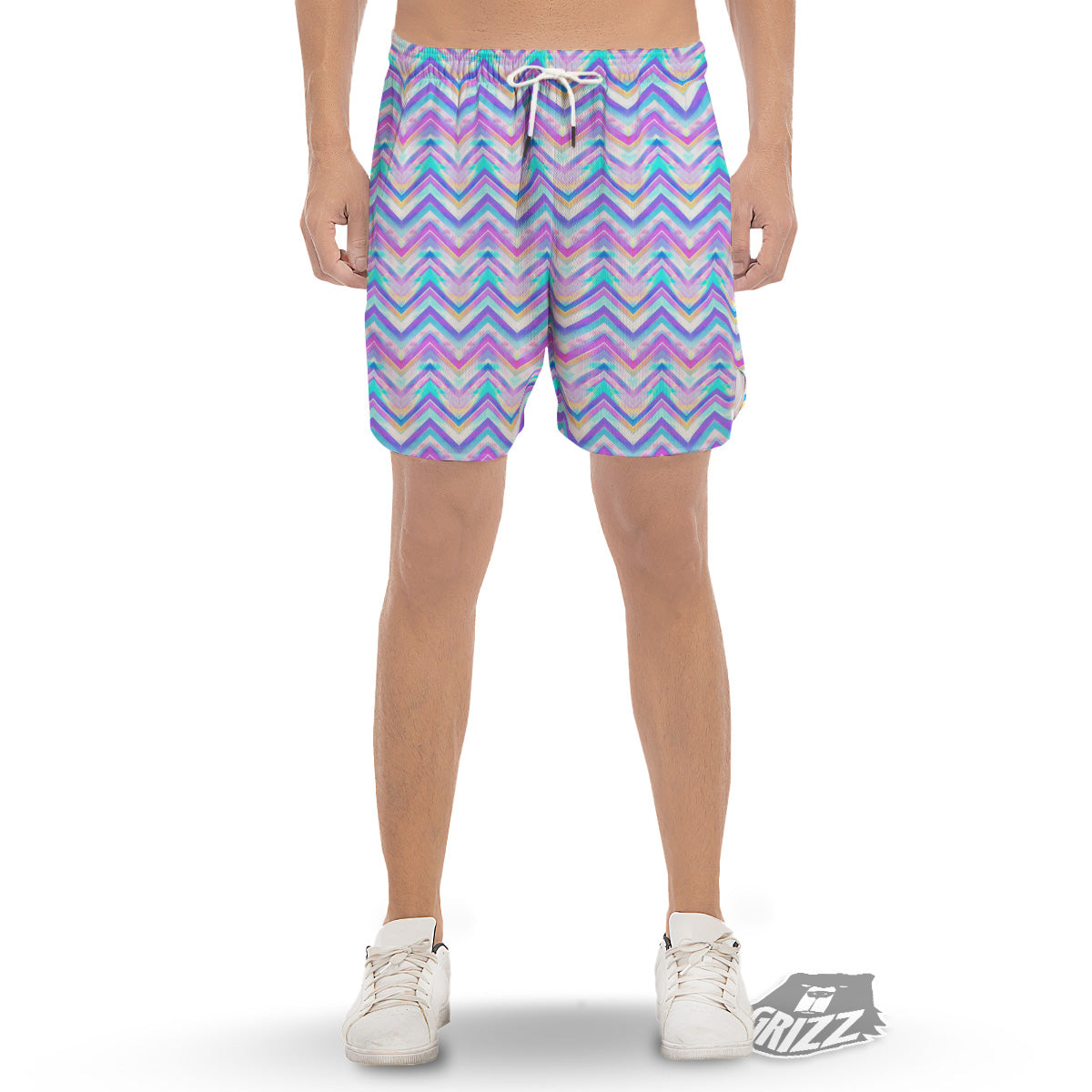 Watercolor Zig Zag Ornament Print Pattern Men's Gym Shorts-grizzshop
