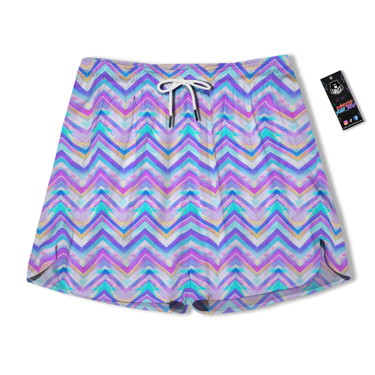 Watercolor Zig Zag Ornament Print Pattern Men's Running Shorts-grizzshop