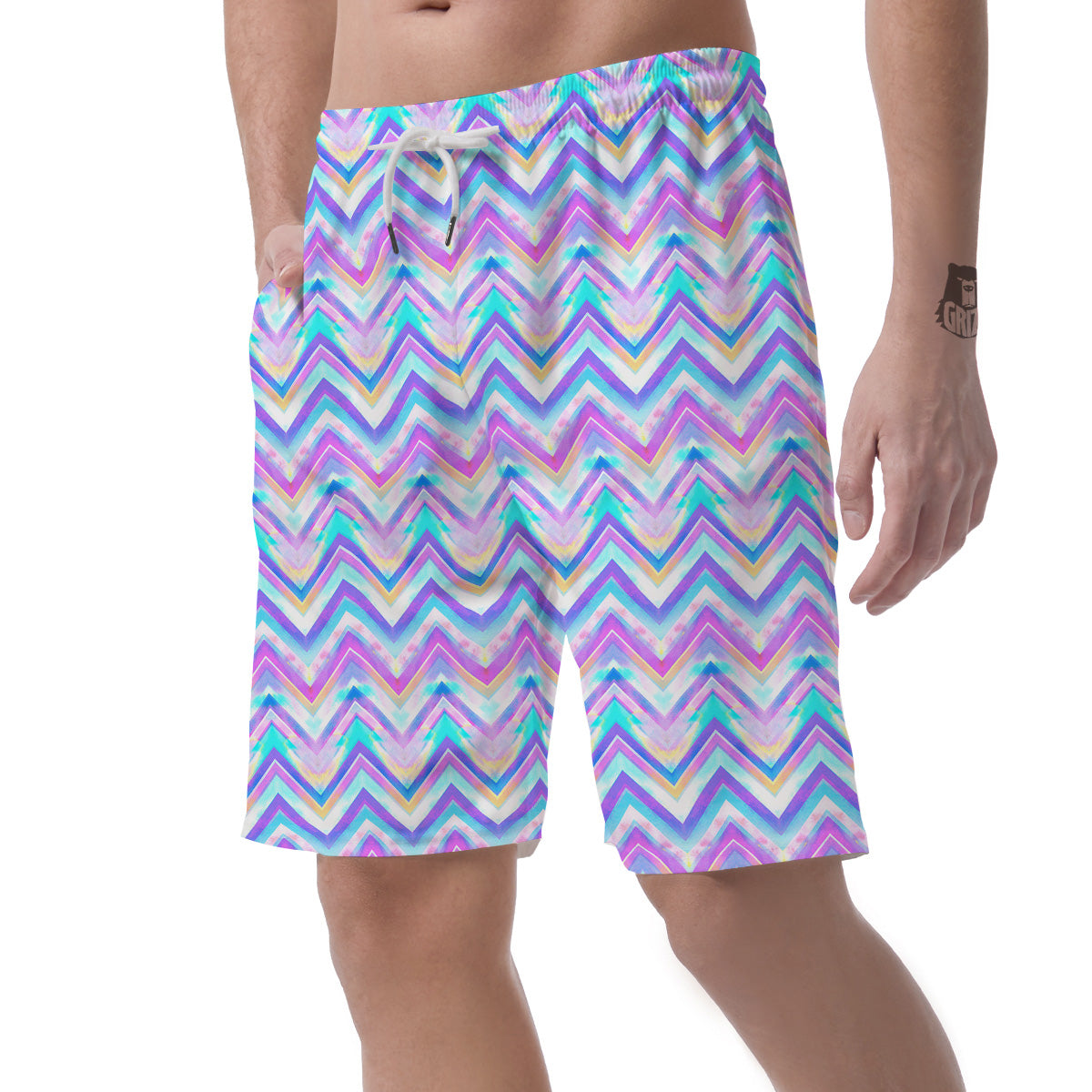 Watercolor Zig Zag Ornament Print Pattern Men's Shorts-grizzshop