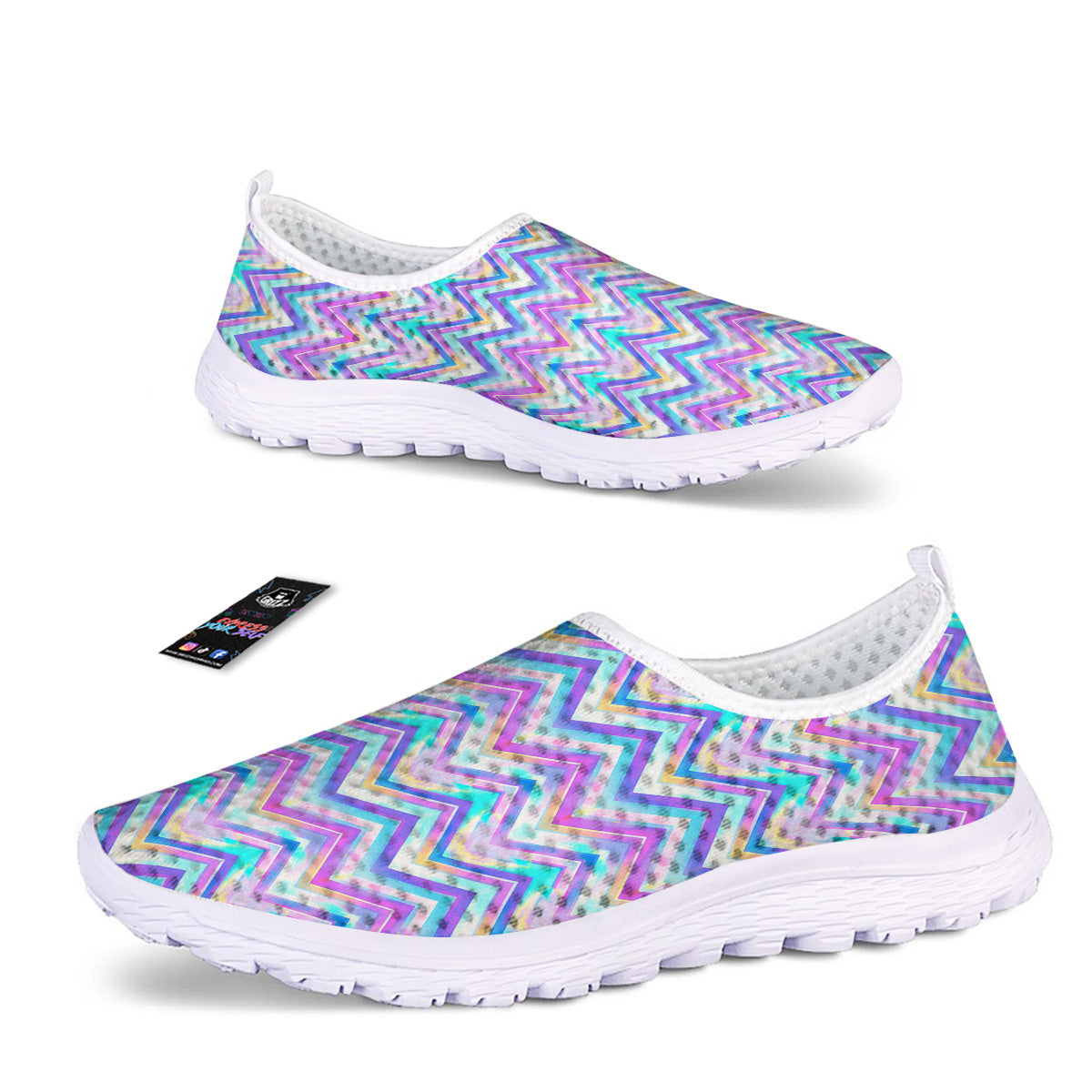 Watercolor Zig Zag Ornament Print Pattern Nurse Shoes-grizzshop