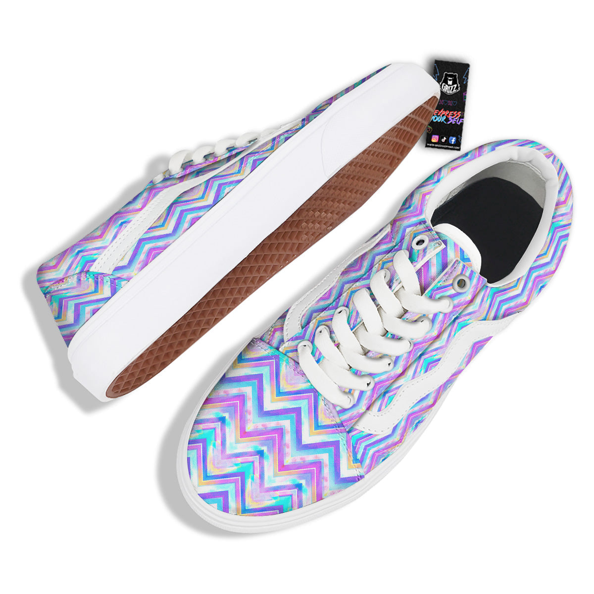 Watercolor Zig Zag Ornament Print Pattern Skate Shoes-grizzshop