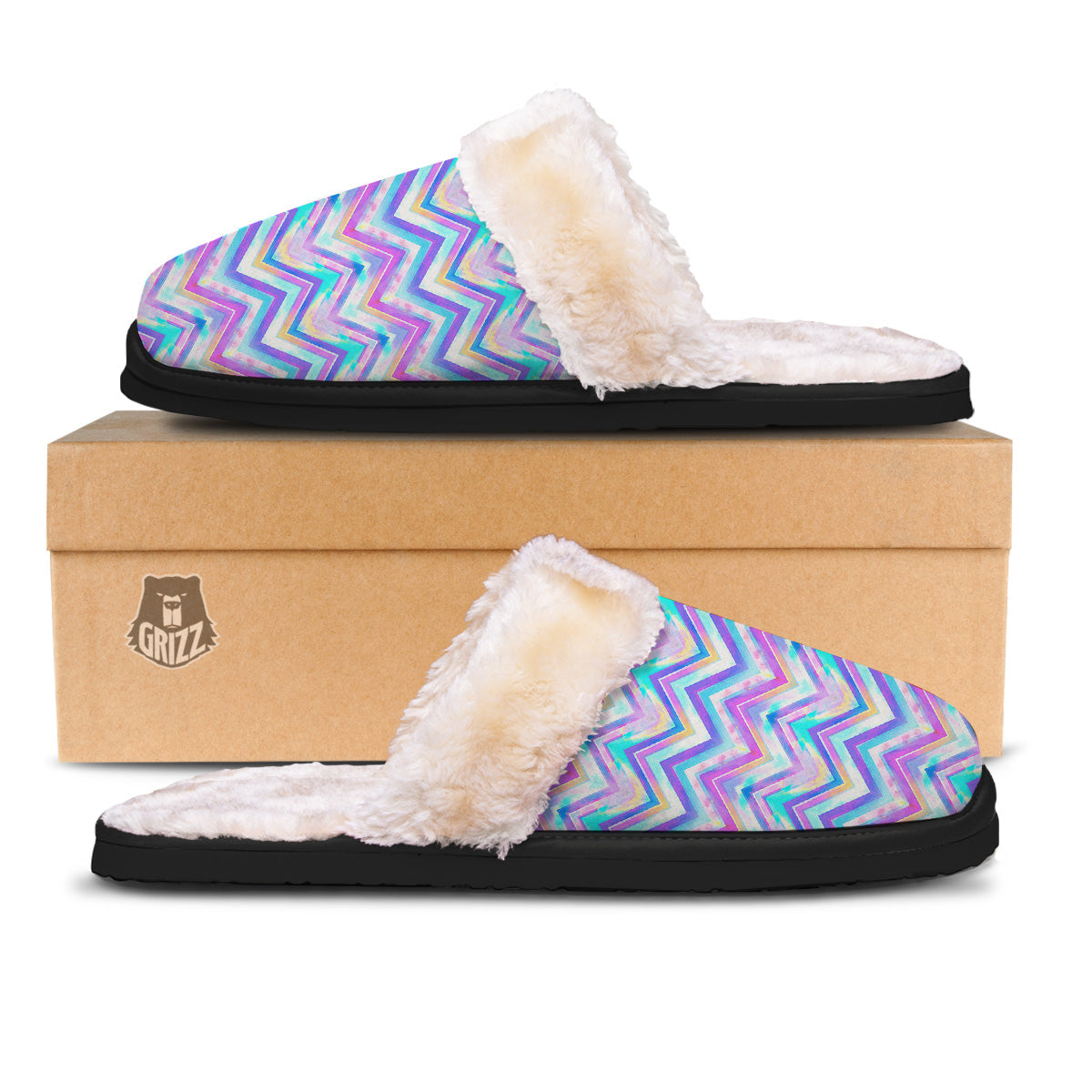 Watercolor Zig Zag Ornament Print Pattern Slippers-grizzshop