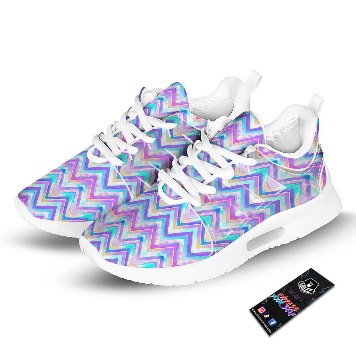 Watercolor Zig Zag Ornament Print Pattern Tennis Shoes-grizzshop