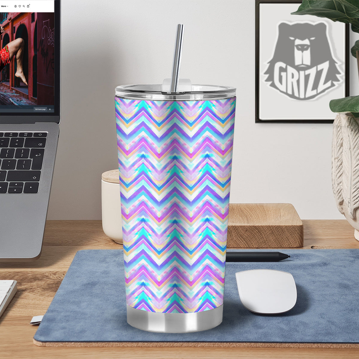 Watercolor Zig Zag Ornament Print Pattern Tumbler-grizzshop