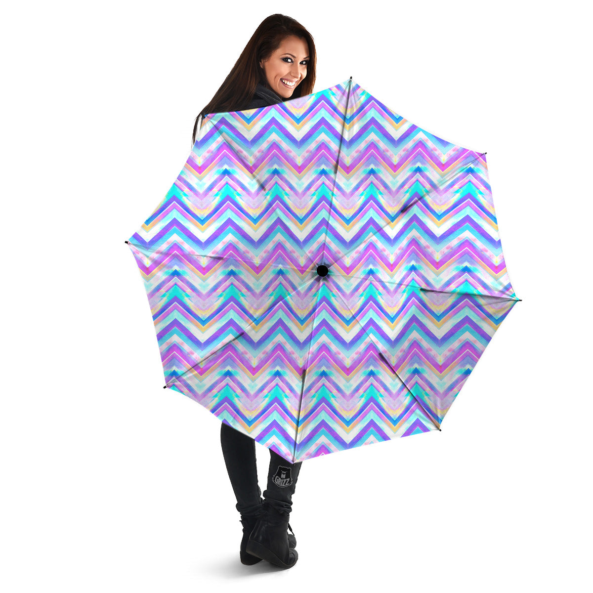 Watercolor Zig Zag Ornament Print Pattern Umbrella-grizzshop