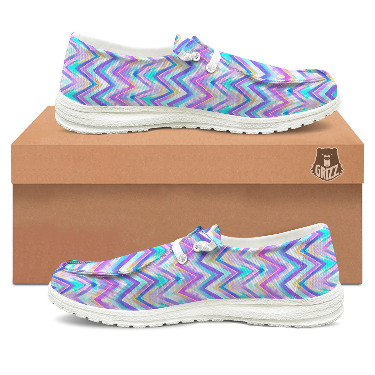 Watercolor Zig Zag Ornament Print Pattern White Loafers-grizzshop