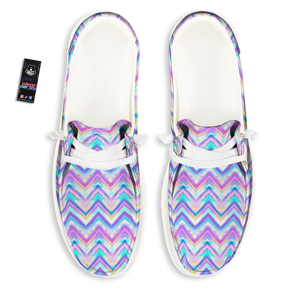 Watercolor Zig Zag Ornament Print Pattern White Loafers-grizzshop