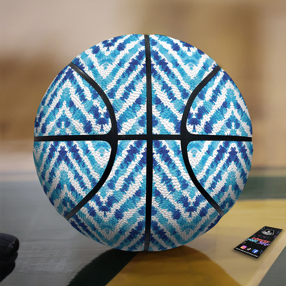 Watercolor Blue Zigzag Print Pattern Basketball