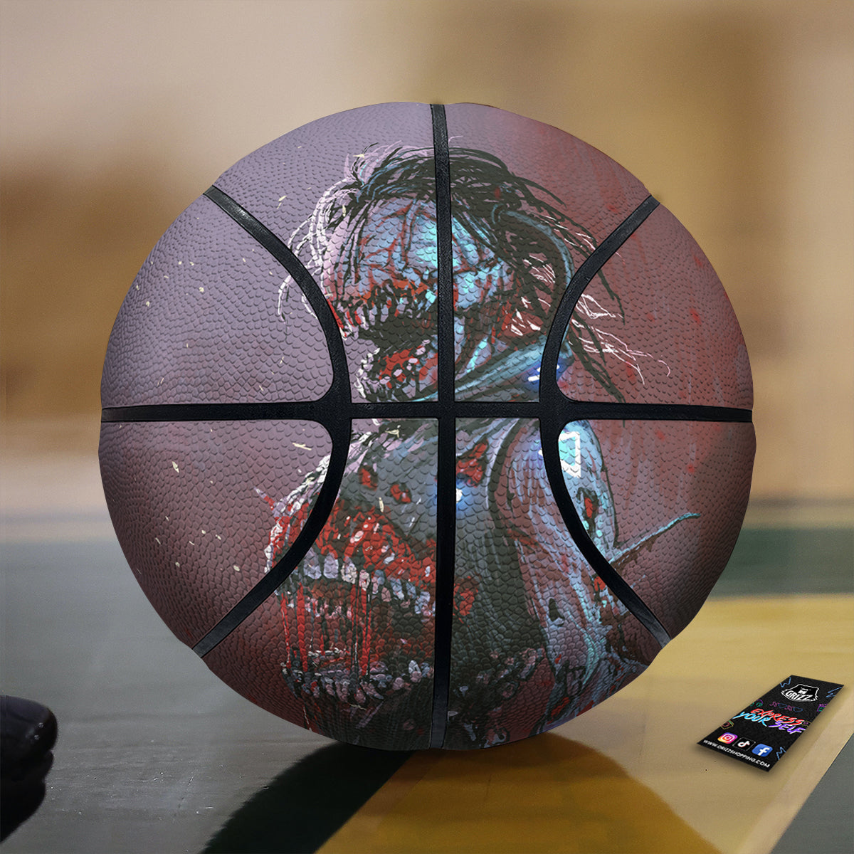 Watercolor Creepy Monsters Open Mouth Print Basketball