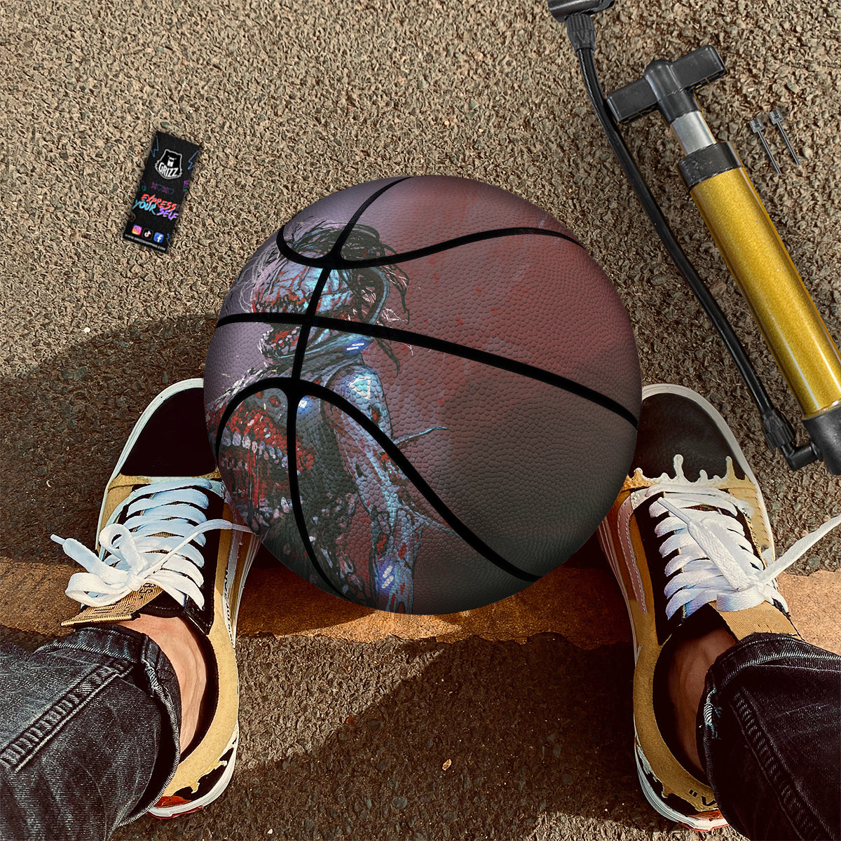 Watercolor Creepy Monsters Open Mouth Print Basketball