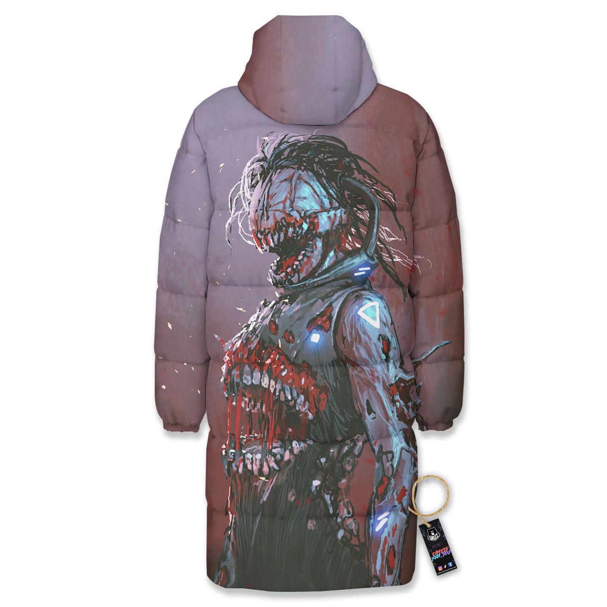Watercolor Creepy Monsters Open Mouth Print Long Down Jacket