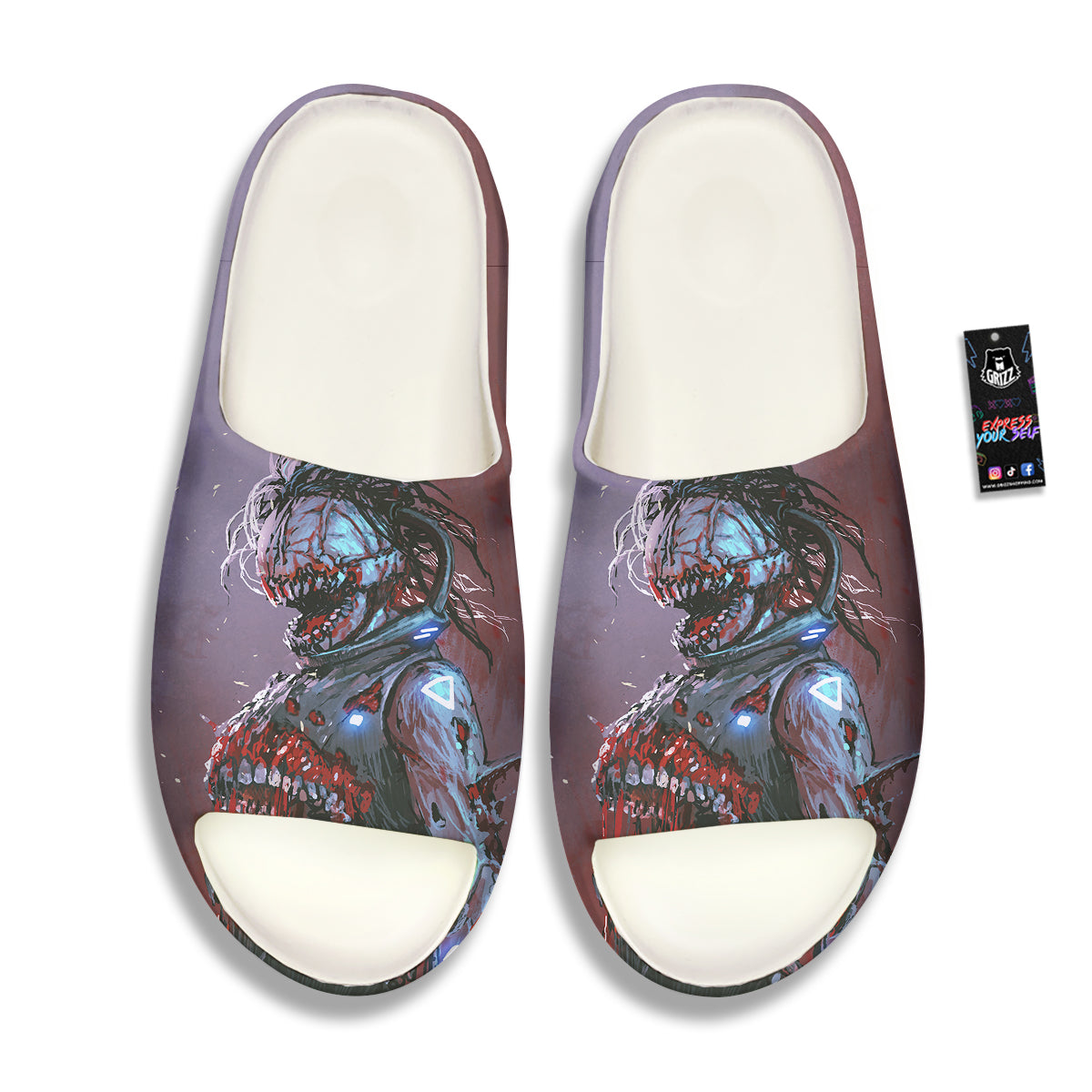 Watercolor Creepy Monsters Open Mouth Print Sandals-grizzshop