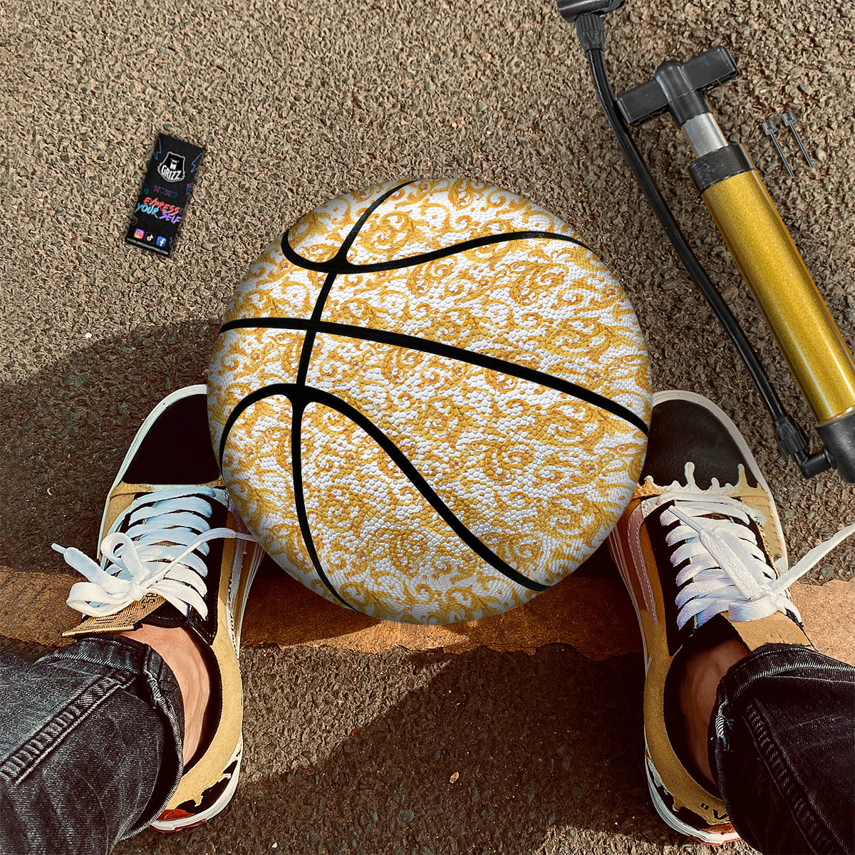 Watercolor Golden Baroque Print Pattern Basketball