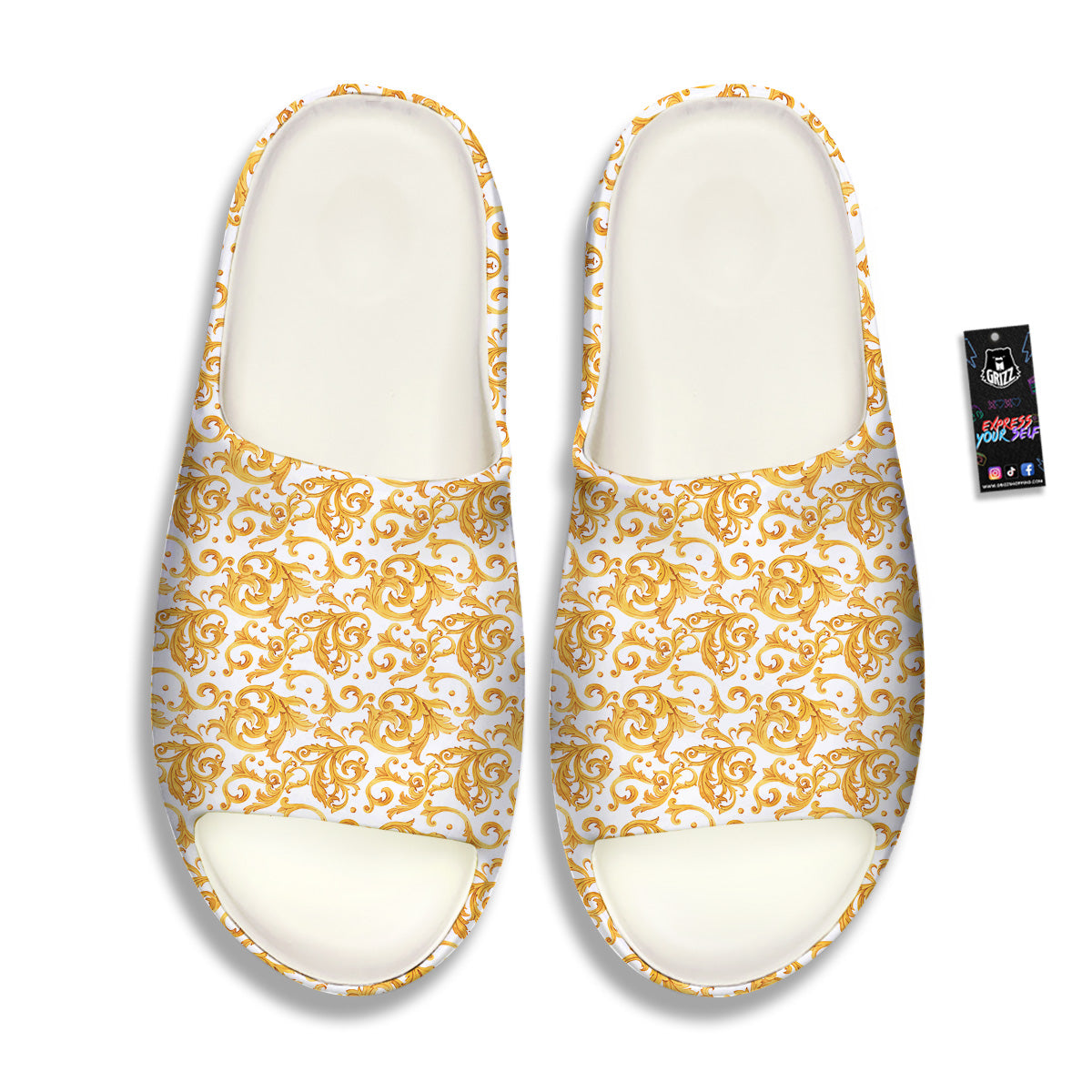 Watercolor Golden Baroque Print Pattern Sandals-grizzshop